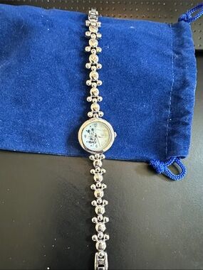 Disney Silver-Tone Crystal Accent Bracelet Watch - Blue Dial